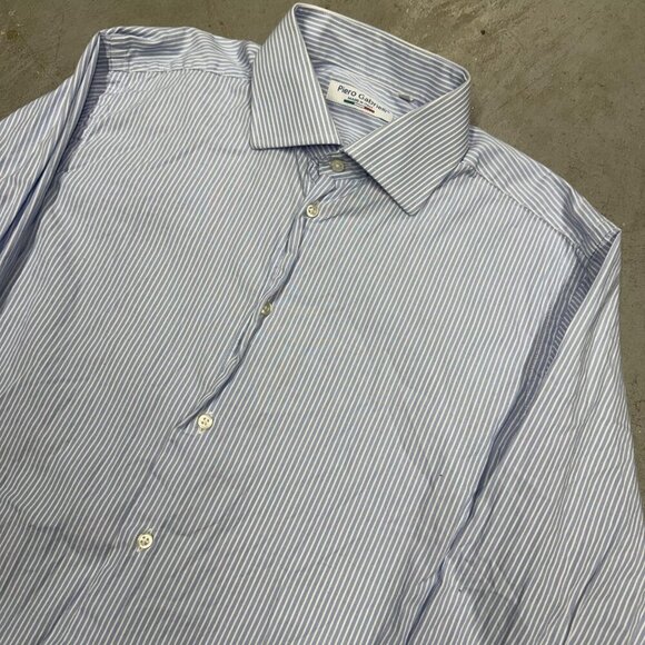 Piero Gabrielli Dress Shirt Italy Cotton Striped Long Sleeve Blue 41 16 Large - Picture 2 of 9